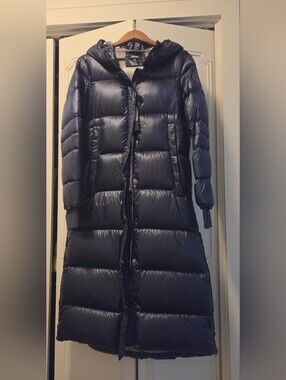 Long Quilted Puffer Coat - Navy